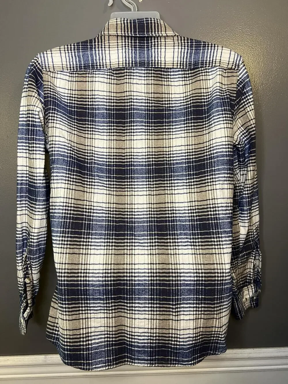 Banana Republic Shirt Mens Small Blue Plaid Textured Flannel Button Up Casual